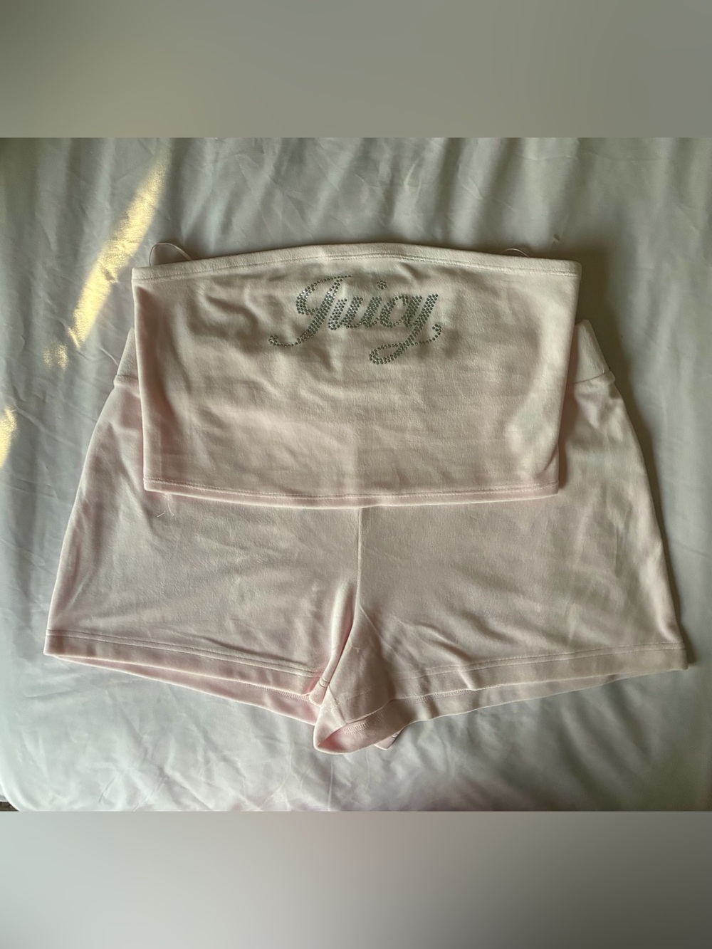 Juicy Couture Light Pink Strapless Top with Matching Shorts